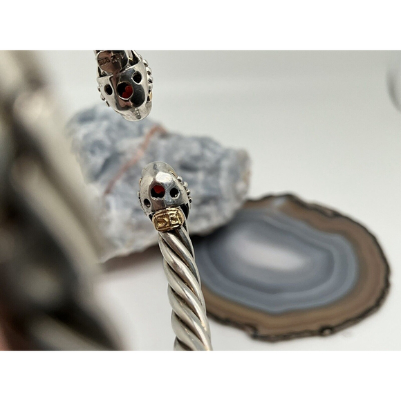 Samuel Benham BJC Sterling Silver & 14K Gold HINGED Garnet Cuff Bracelet - Picture 3 of 7